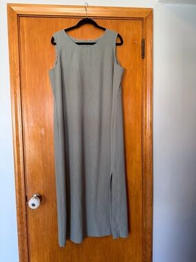 Sleeveless Olive Maxi Dress with Side Slit